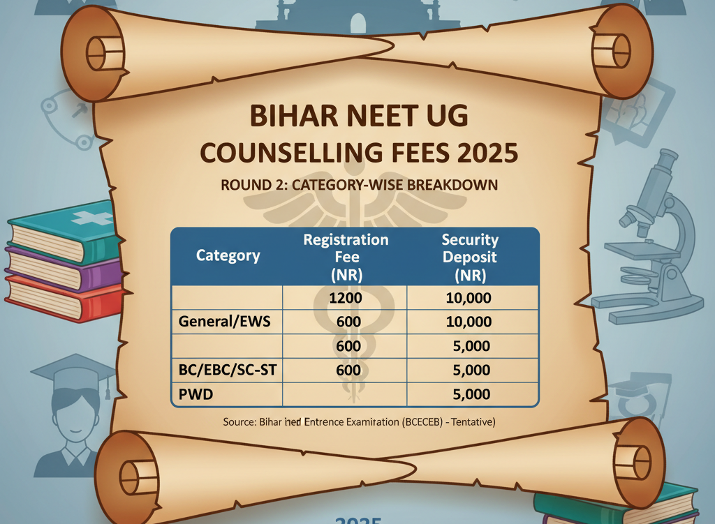 Bihar NEET UG Counselling Fees 2025: Category-wise Breakdown for Round 2.